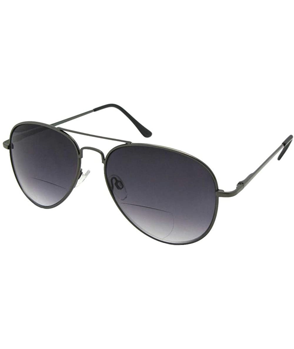 Aviator Mens Big Aviator Bifocal Sunglasses B83 - Pewter Frame Gray Lenses - CH18IH7COQD $19.30