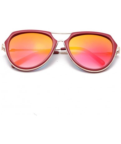Oval fashion sunglasses unisex metal frame sunglasses uv400 protection sunglasses - The Red/Gold Red - C512NG895R6 $13.77