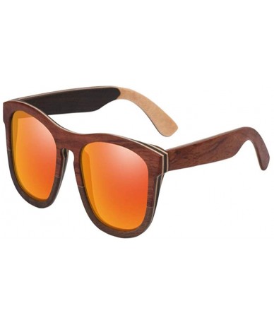Square Men Sunglasses Polarized Mirror Lens Wooden Sun Glasses Square Frame Uv400 - Orange - CO18RZZNZIW $76.68