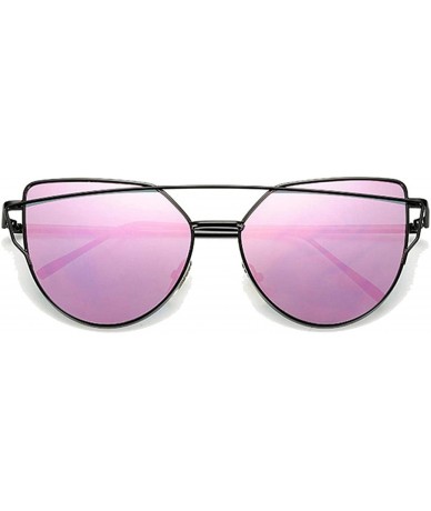 Aviator Designer Cat Eye Sunglasses Women Vintage Metal Reflective Glasses Mirror Retro - Blackpurple - CP198A5W5KH $56.71