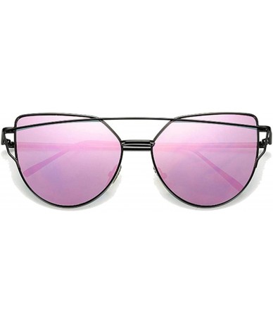 Aviator Designer Cat Eye Sunglasses Women Vintage Metal Reflective Glasses Mirror Retro - Blackpurple - CP198A5W5KH $32.63