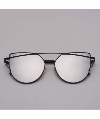 Aviator Designer Cat Eye Sunglasses Women Vintage Metal Reflective Glasses Mirror Retro - Blackpurple - CP198A5W5KH $32.63