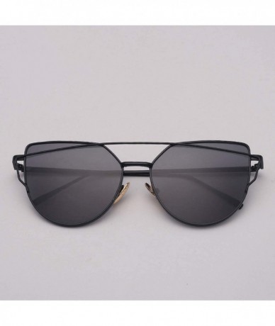 Aviator Designer Cat Eye Sunglasses Women Vintage Metal Reflective Glasses Mirror Retro - Blackpurple - CP198A5W5KH $32.63
