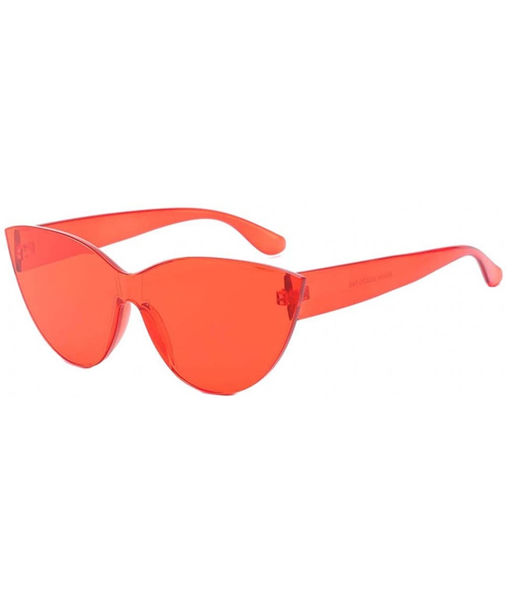 Square Women'S Fashion Cat Eye Sunglasses Retro Glasses Candy Color One Piece Sunglasses Summer Fashion New - Red - CJ18SL065...