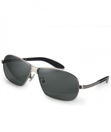 Rectangular Retro Fashion Sunglasses for Men UV Protection Driving Fishing Shades Small Frame - Silver Frame / Green Lens - C...