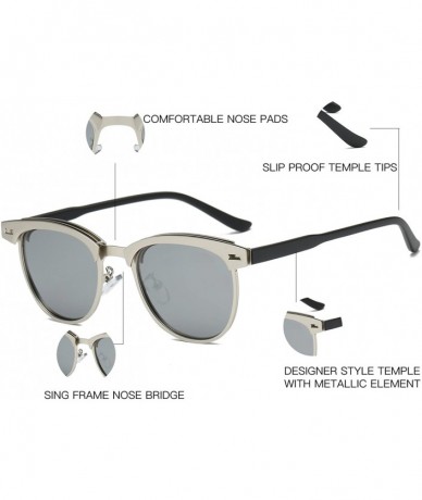 Semi-rimless Semi Rimless Retro Polarized Sunglasses Women Men Brand Sun Glasses - Silver Frame/Silver Lens - CD18GLYAC2X $11.92