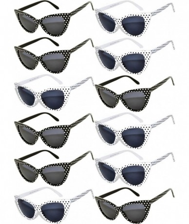 Sport Retro Women's Cat Eye Vintage Sunglasses Smoke Lens 12 PCS wholesale - Cat_eye_12p_smoke_blk_wht - CE185UUX8HX $31.32