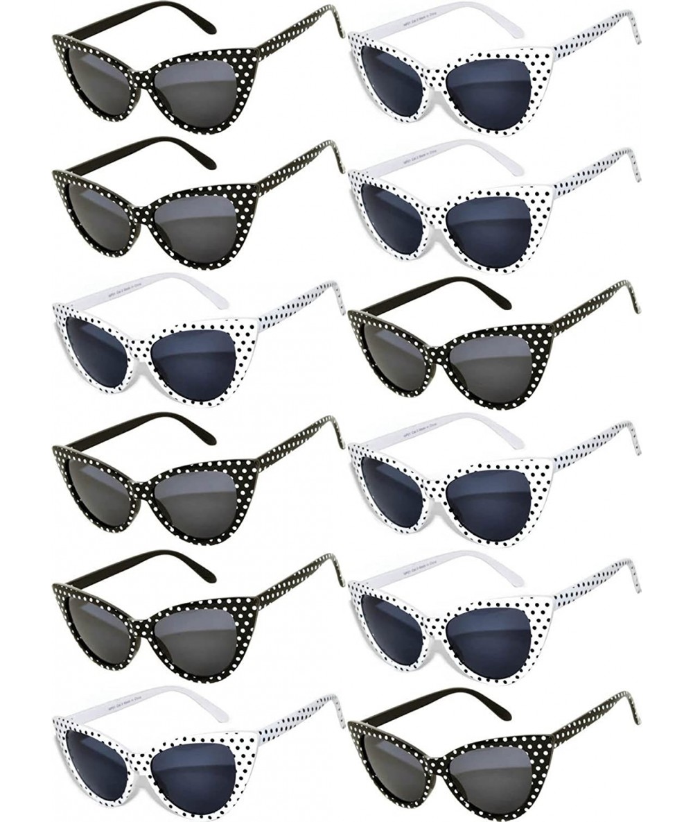 Sport Retro Women's Cat Eye Vintage Sunglasses Smoke Lens 12 PCS wholesale - Cat_eye_12p_smoke_blk_wht - CE185UUX8HX $31.32