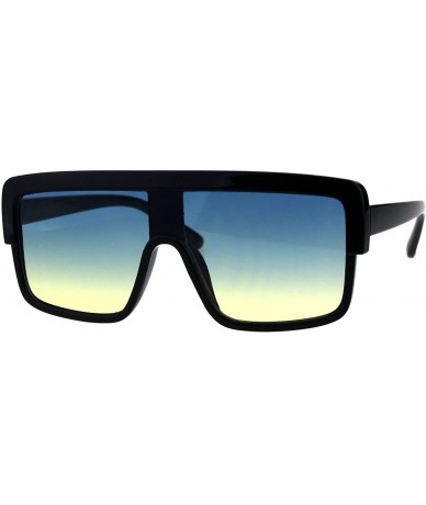 Square Retro Futuristic Sunglasses Flat Top Square Oversized Shades UV 400 - Black (Blue Yellow) - CQ18GNG0QR6 $11.90