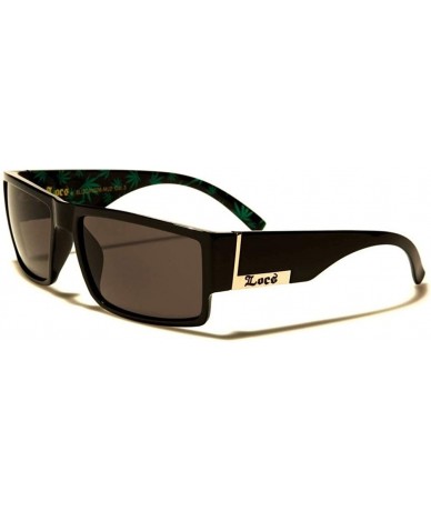 Square Square Sunglasses w/Marijuana Weed Leaf Inner Arms Print - Glossy Black Frame - CX185D2TDR6 $8.73