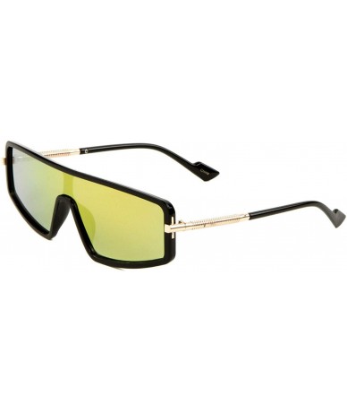 Shield Slim Flat Top One Piece Shield Lens Wrap Around Luxury Sunglasses - Black Gold Frame - CD18WLQWGNT $11.39
