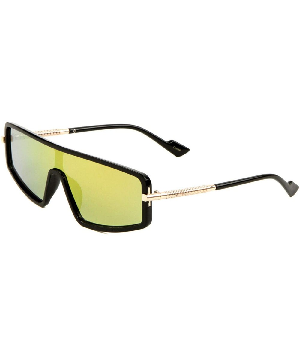 Shield Slim Flat Top One Piece Shield Lens Wrap Around Luxury Sunglasses - Black Gold Frame - CD18WLQWGNT $11.39