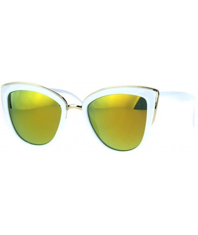 Oversized Womens Color Mirror Mirrored Lens Oversize Cat Eye Sunglasses - White Orange - CR183LWDK2C $12.96