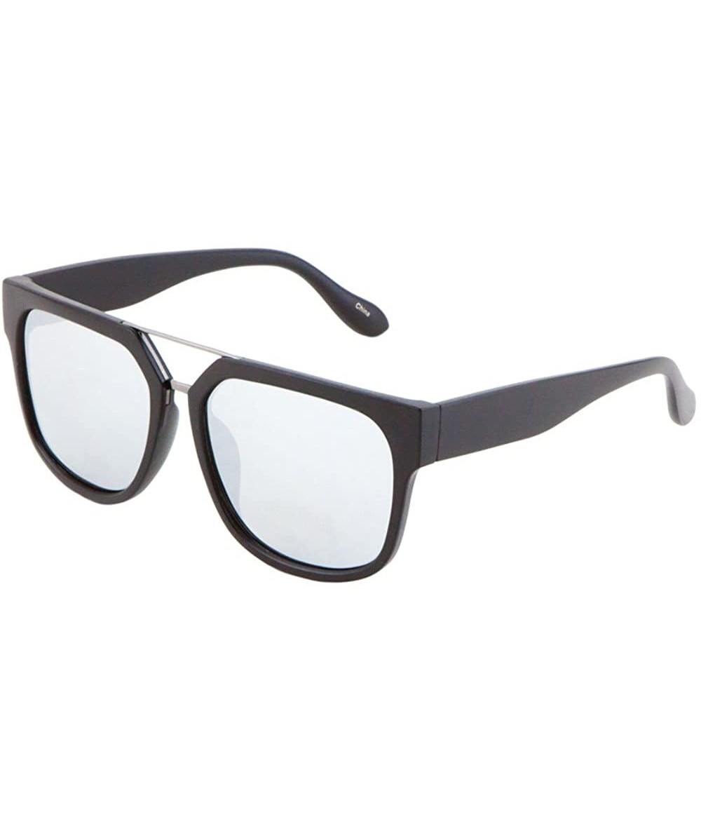Aviator XLarge Flat Top Classic Sunglasses Flat Lens Double Metal Bridge Unisex - 57mm - Black/Silver/Silver - CQ17YC32G54 $9.85