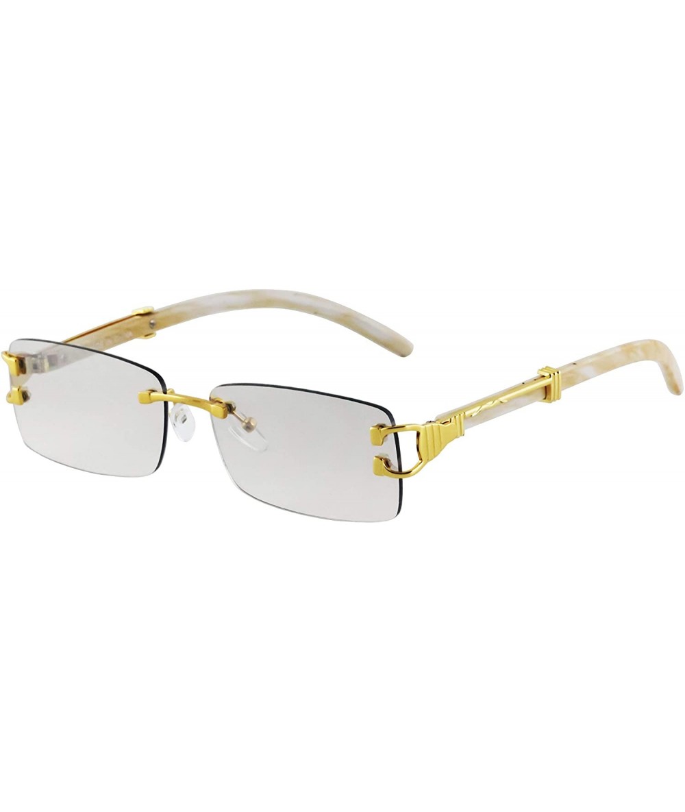 Rimless Mens Fashion Gold Stylish Glasses Clear Lens Rectangular Retro Rimless Tinted Sunglasses for Women - CX18Y332CHM $9.22