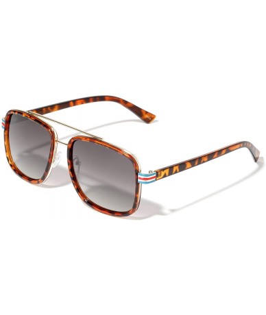Square Three Color Line Side Modern Square Aviator Sunglasses - Smoke Demi - CM190ERGKMT $16.62