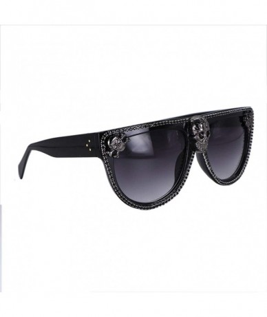 Square Vintage Oversized Flat Top Skull Black Sunglasses Men Women Rhinestone Shades - CX18RL0XLEE $14.75