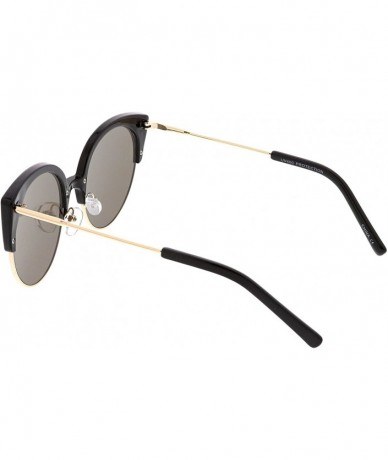 Semi-rimless Women's Half Frame Ultra Slim Arms Mirrored Round Flat Lens Cat Eye Sunglasses 53mm - Black Gold / Purple Mirror...