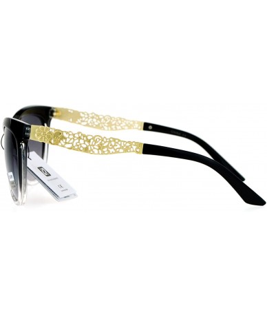 Cat Eye Metal Diecut Floral Jewel Arm Cat Eye Sunglasses - Black Clear - CD12IVI59BT $13.13