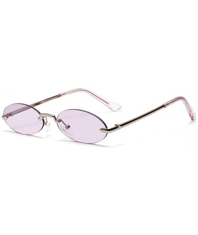 Oval oval borderless retro metal marine film ladies brand luxury designer sunglasses UV400 - Purple - C518WSAOW9S $10.88
