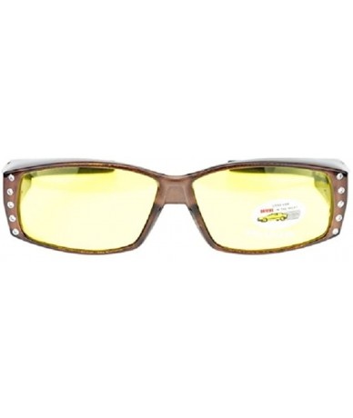 Oversized Polarized Rhinestone Fit Over Wear Over Reading Reader Glasses Yellow Night Vision Driving Sunglasses - Brown - CM1...