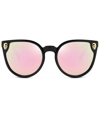 Oversized Rimless Skull Design Cat Eye Sunglasses UV400 Protection - C3 black Frame+pink Mirror Lens - CX17YGQ4CGH $34.35