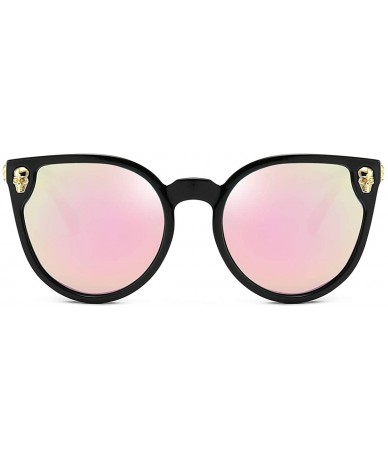 Oversized Rimless Skull Design Cat Eye Sunglasses UV400 Protection - C3 black Frame+pink Mirror Lens - CX17YGQ4CGH $19.30