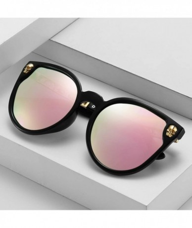 Oversized Rimless Skull Design Cat Eye Sunglasses UV400 Protection - C3 black Frame+pink Mirror Lens - CX17YGQ4CGH $34.35