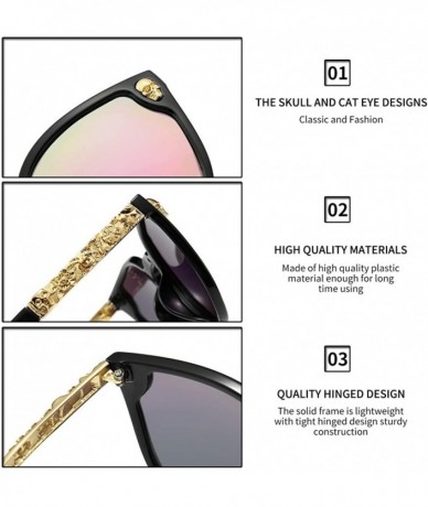 Oversized Rimless Skull Design Cat Eye Sunglasses UV400 Protection - C3 black Frame+pink Mirror Lens - CX17YGQ4CGH $34.35