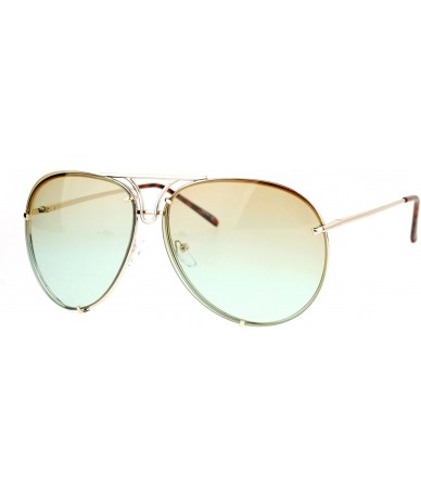 Rimless Oversized Round Aviator Sunglasses Gradient Lens Metal Rims in Back Spring Hinge - Gold (Brown Green) - CH188CS7GYZ $...
