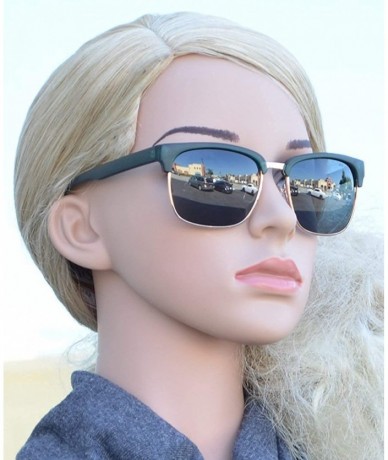 Rectangular Polarized Semi Rimless Sunglasses for Men and Women- Retro Shades UV Protection - Teal + Smoke - C0188K958NM $16.72