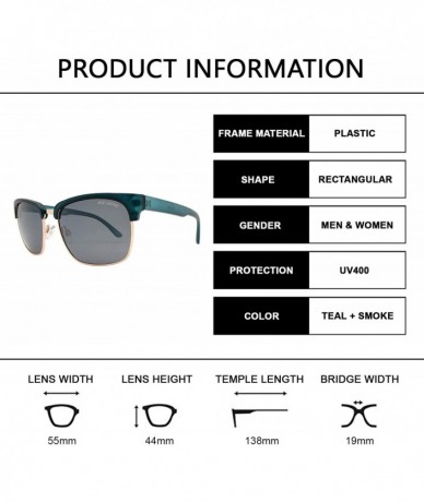 Rectangular Polarized Semi Rimless Sunglasses for Men and Women- Retro Shades UV Protection - Teal + Smoke - C0188K958NM $16.72