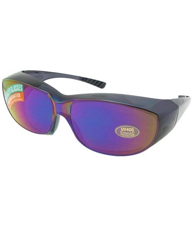 Shield Small Shield Fit Over Sunglasses F21 - Blue Mirror Gray Lens - CM18N0H46C6 $18.43