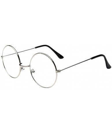 Oval Light Blocking Glasses Fashion Oval Clear Lens Glasses Vintage Nerd Metal Glasses Frame - Silver - C018T5M2WSQ $11.37