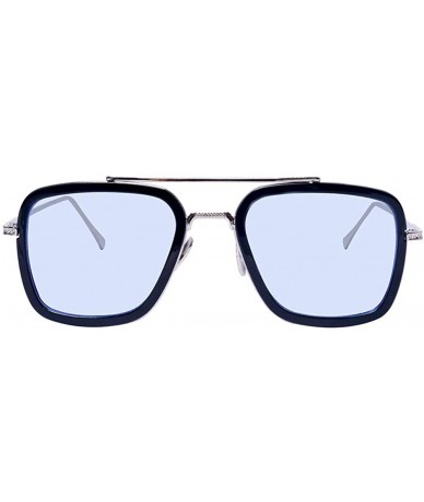 Round Retro Sunglasses Square Metal Frame for Men Women Tony Stark Sunglasses Downey Iron Man - Black Frame/Blue Lens - CK18W...