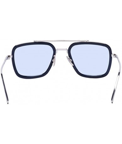 Round Retro Sunglasses Square Metal Frame for Men Women Tony Stark Sunglasses Downey Iron Man - Black Frame/Blue Lens - CK18W...