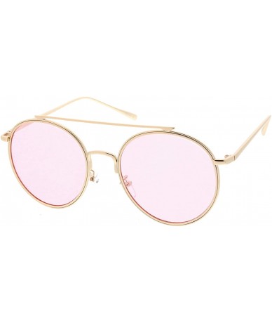 Round Modern Metal Round Aviator Sunglasses With Crossbar Slim Arms And Colored Flat Lens 54mm - Gold / Pink - CQ12O6TSWCG $1...