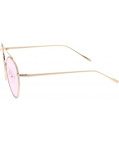 Round Modern Metal Round Aviator Sunglasses With Crossbar Slim Arms And Colored Flat Lens 54mm - Gold / Pink - CQ12O6TSWCG $1...