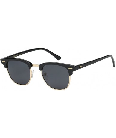 Round Unisex Retro Classic Stylish Malcom Half Frame Polarized Sunglasses - Gloss Black - Smoke - CV187U0QYGR $11.05