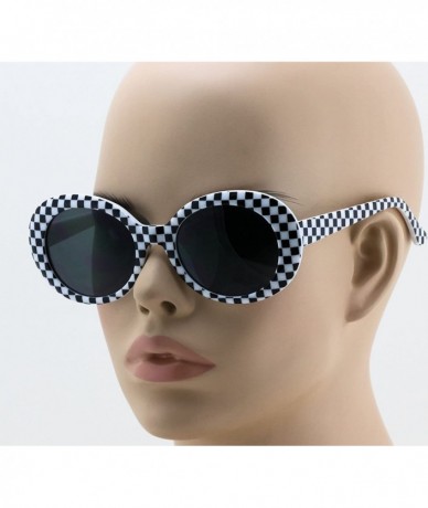 Round Bold Retro Oval Mod Thick Frame Sunglasses Clout Goggles with Round Lens - Checkered White - CM18676N8UG $9.32