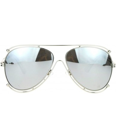 Oversized Double Metal Rim Aviator Sunglasses Womens Oversized Aviators UV 400 - Silver - CG12EWH5ZUN $8.81