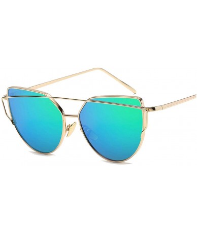 Cat Eye Designer Cat Eye Sunglasses Women Vintage Metal Reflective Glasses Mirror Retro - Goldgreen1 - CL198ZZLK4E $29.55