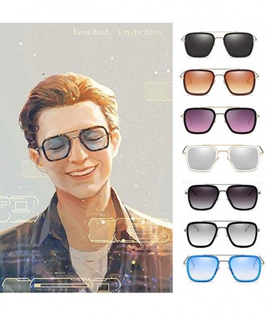 Rectangular Tony Stark Glasses Retro Square Aviator Sunglasses for Men Women Metal Frame - Gold /Black Circle - CN18WTYSN7D $...
