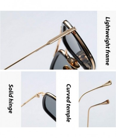 Rectangular Tony Stark Glasses Retro Square Aviator Sunglasses for Men Women Metal Frame - Gold /Black Circle - CN18WTYSN7D $...