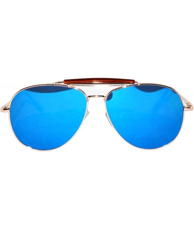 Aviator Aviator Women Men Metal Sunglasses Fashion Designer Frame Colored Lens - Flat_10389_c3_gld_blu - CK185IECI4C $19.86
