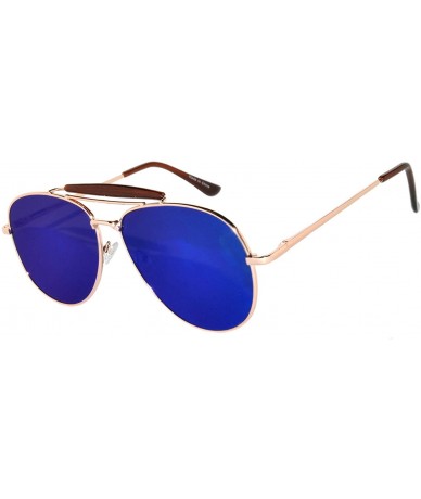 Aviator Aviator Women Men Metal Sunglasses Fashion Designer Frame Colored Lens - Flat_10389_c3_gld_blu - CK185IECI4C $12.54
