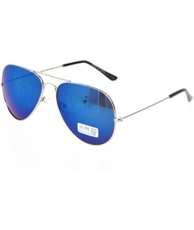 Aviator Silver Aviator Blue Lens Sunglasses Metal Arm Unisex - C911ITGF28T $11.26