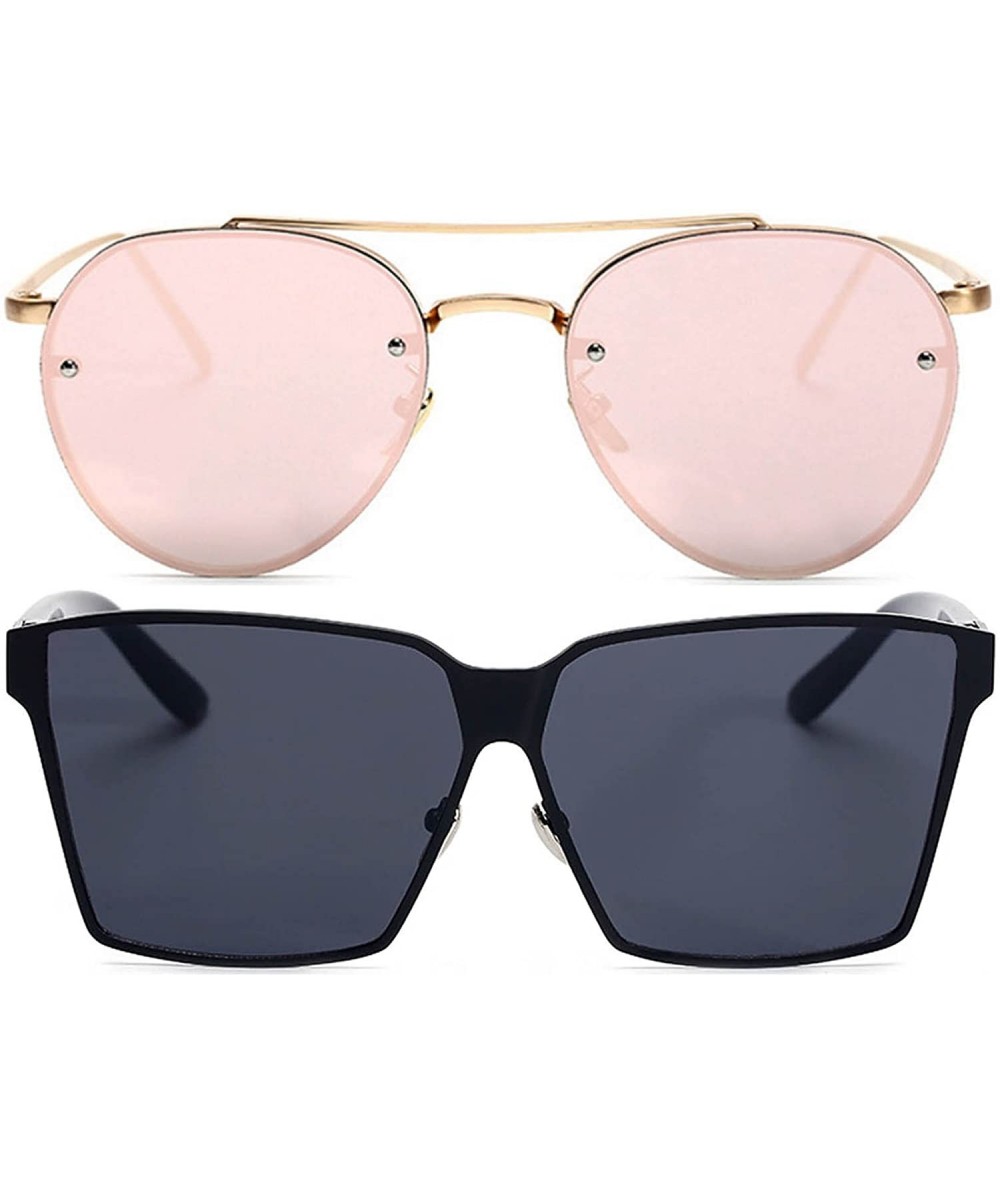 Aviator Ladies Metal Cat Eye Heart Round Integral Sunglasses Elegant De Luxe Stylish - Fan_2p_19mix - CU17YDYI6TE $33.35
