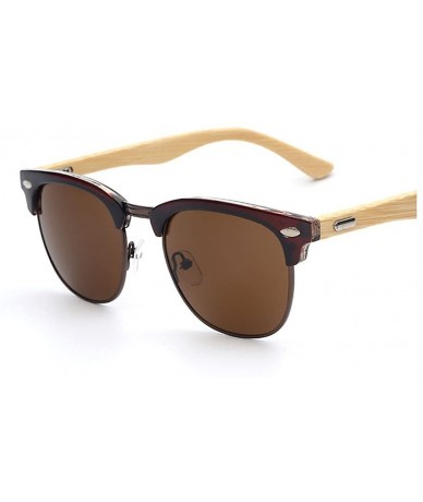 Oval Clubmaster Hand-made Bamboo Wood Sunglasses - Brown - C417X3OWIRW $21.12