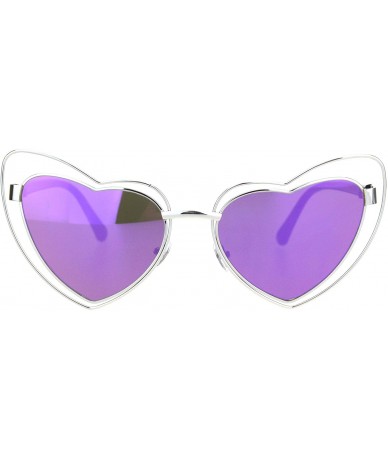 Cat Eye Womens Double Metal Wire Rim Heart Shape Cat Eye Sunglasses - Silver Purple Mirror - CX18OWZTX4S $14.87